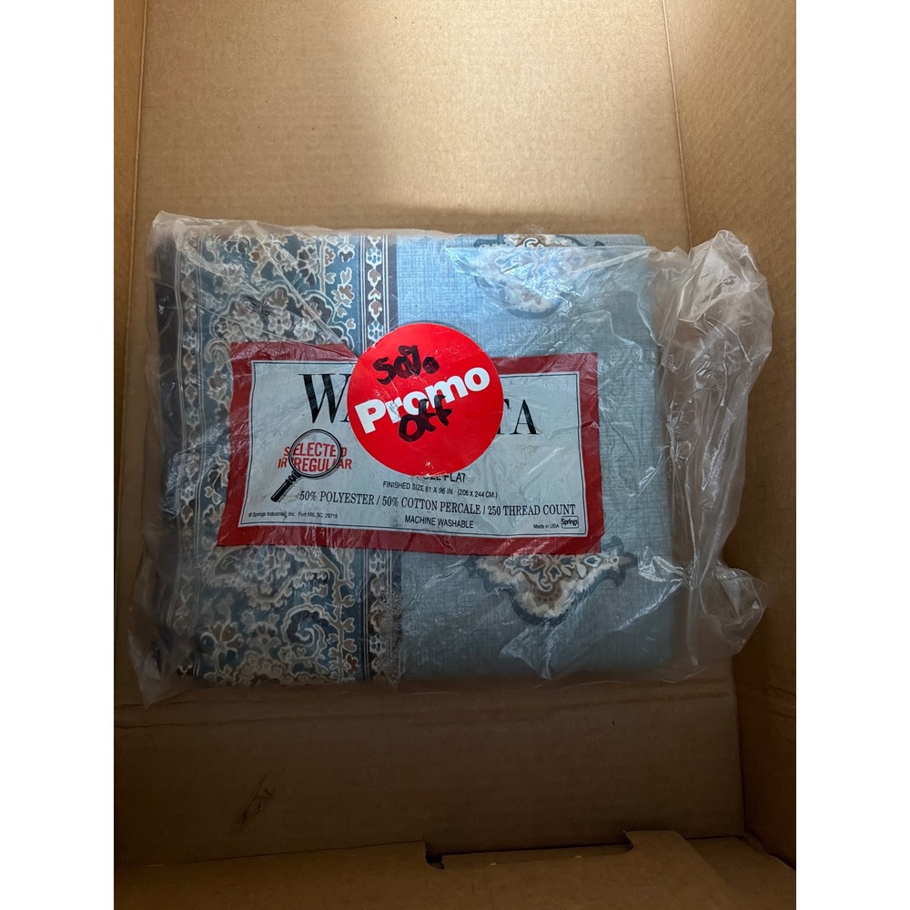 Wamsutta Ultracale Full Flat Sheet Blue Paisley Medallion 180TC Percale USA Made